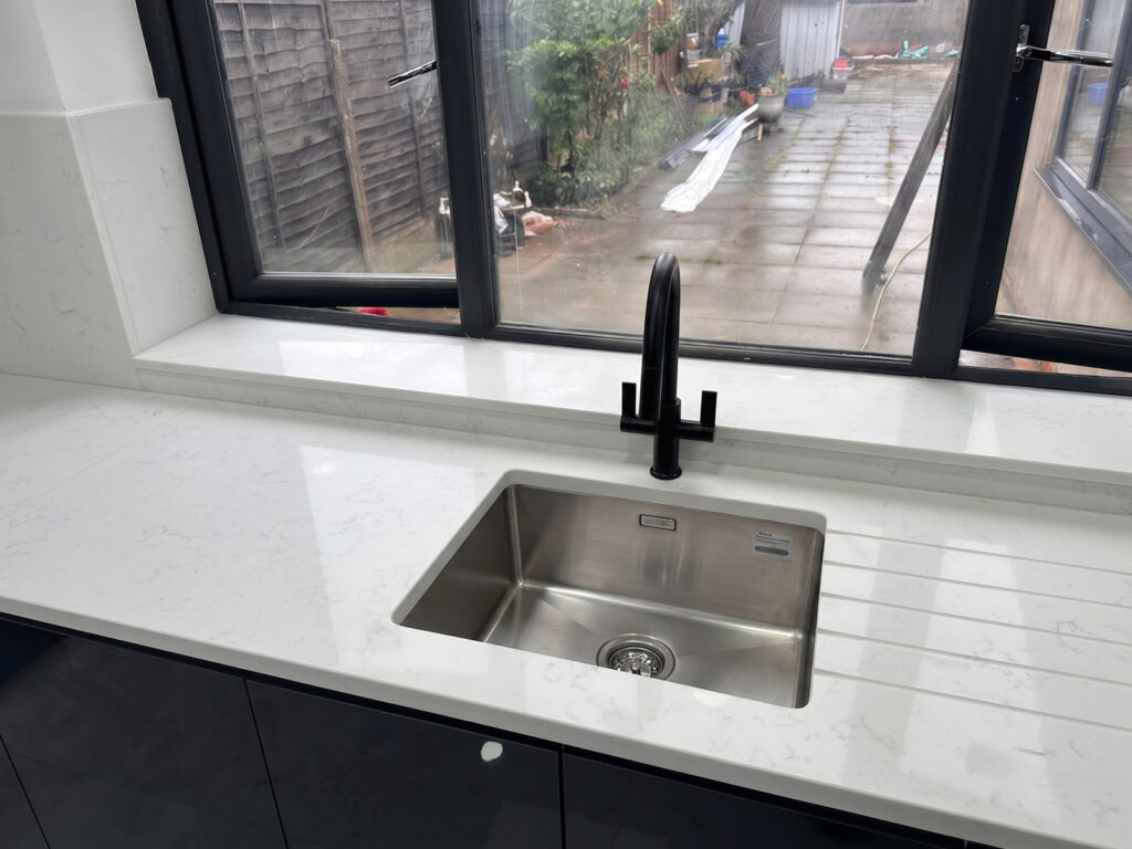 Penelope’s Carrara Jade Quartz Kitchen in Bedford