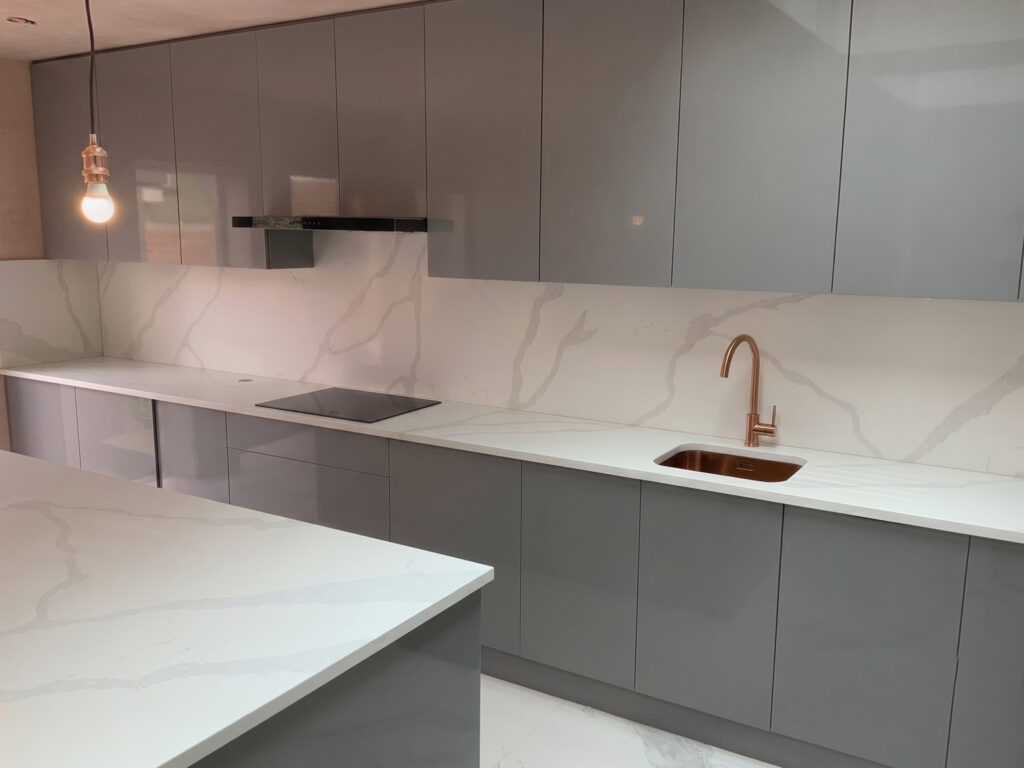 calacatta dark grey quartz, bristol project