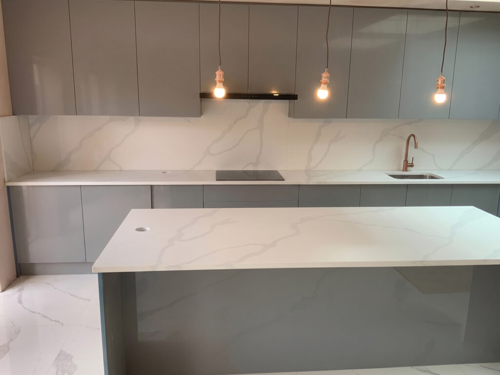 calacatta dark grey quartz, bristol project