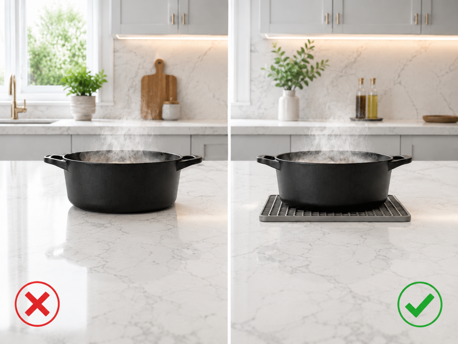 Put hot pan on quartz worktops