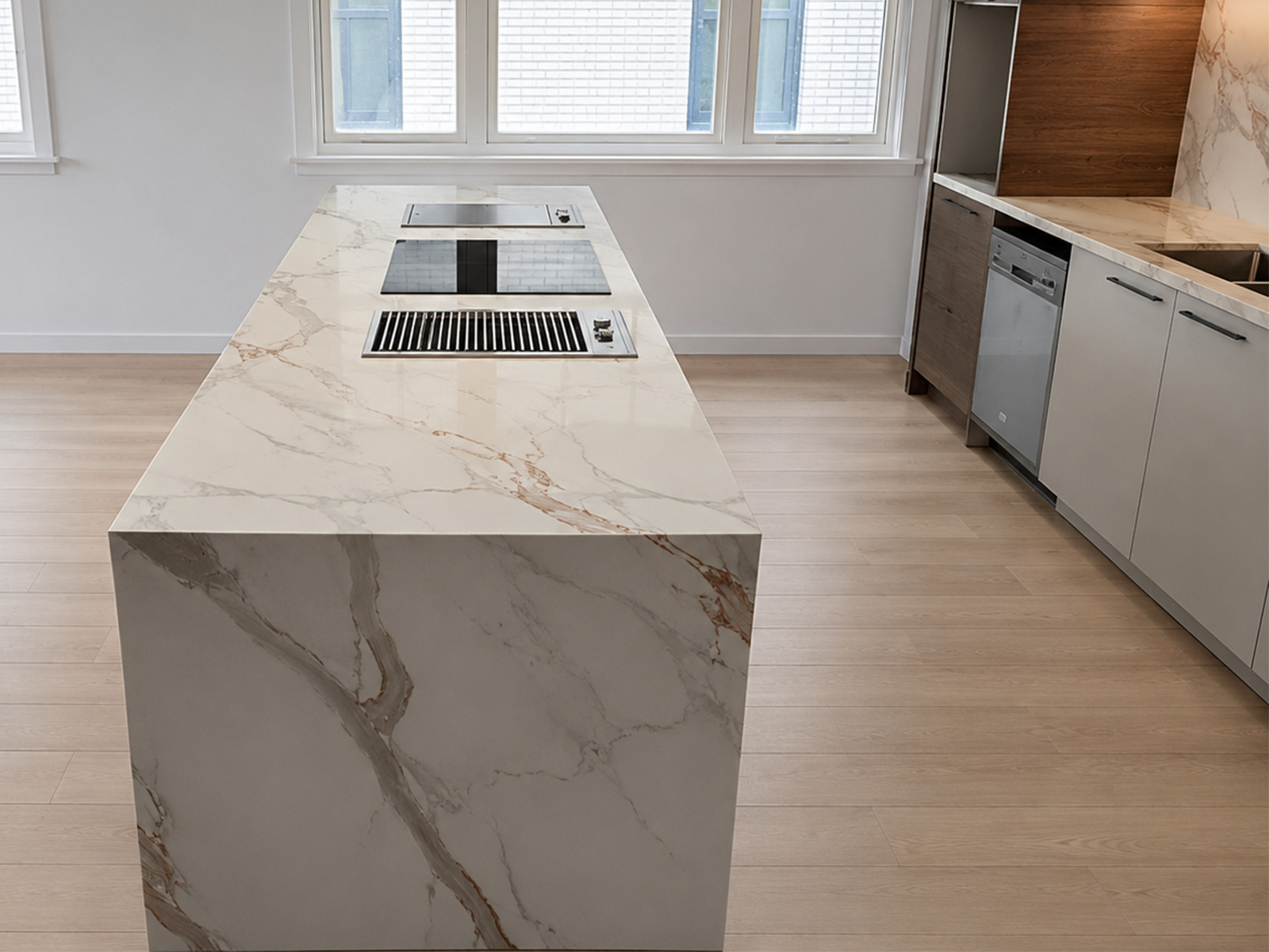 Javier Flores’s Arabescato Brown Quartz Kitchen in Chelmsford
