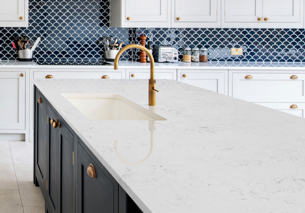 Carrara crystal quartz worktop