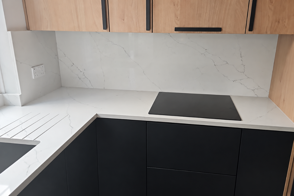 Alaska White quartz worktop project in London